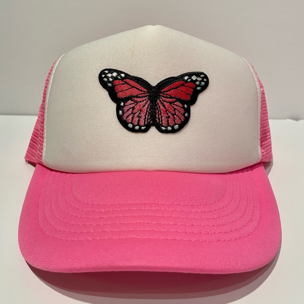 Cute pink butterfly trucker hats for sale